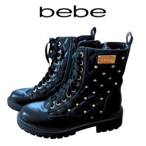 BEBE Women's Y2K Black Dorienne B Studded Quilted Lace Up Combat Boots Size 6